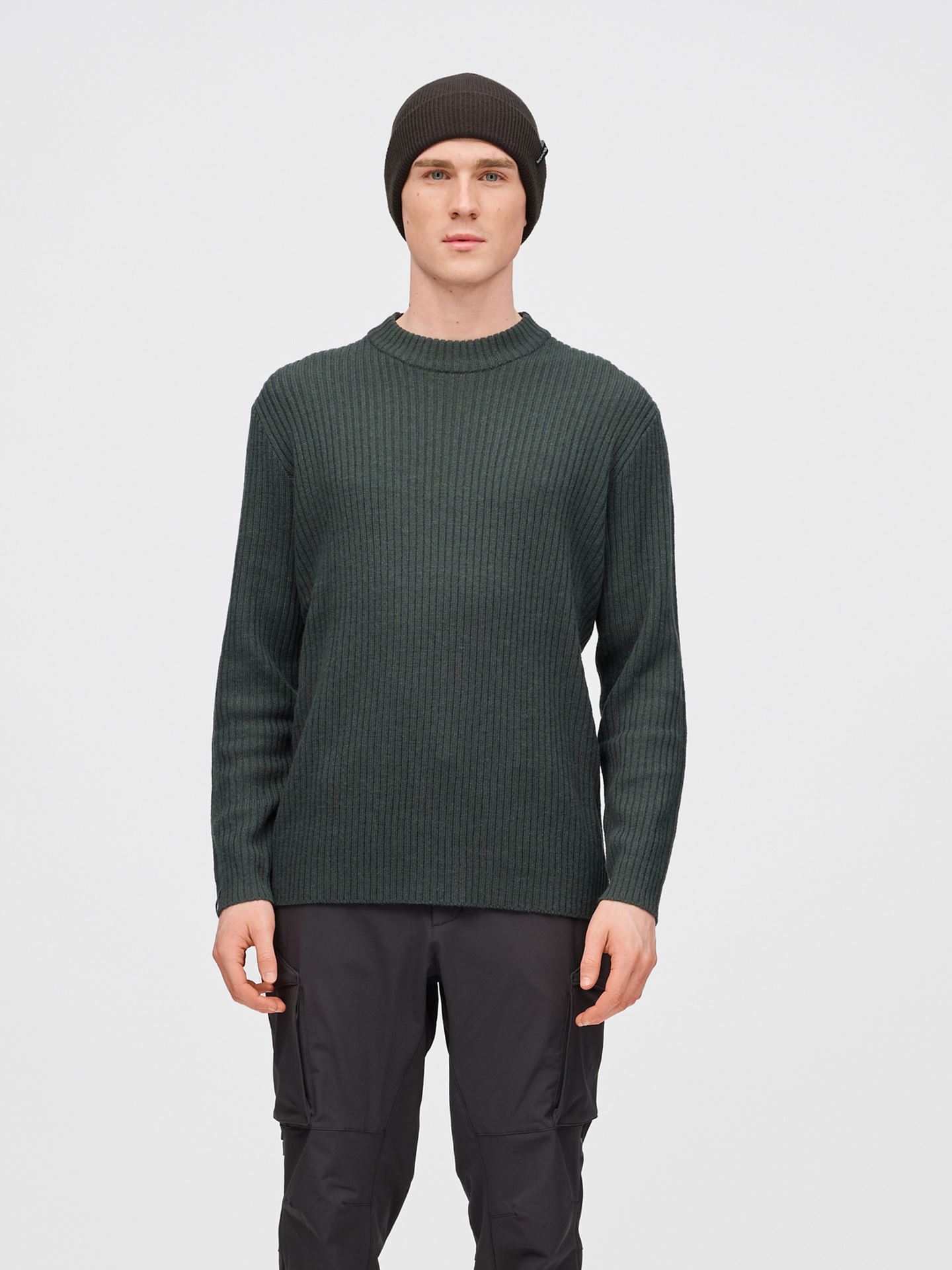 Twentyfour Mode Rib RN Sweater U Dyp Grønn