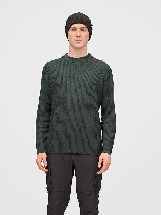 Twentyfour Mode Rib RN Sweater U Dyp Grønn